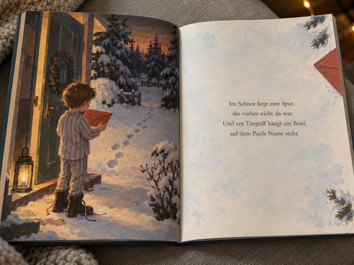 Doppelseite aus einem personalisierten Buch mit einem Brief vom Weihnachtsmann