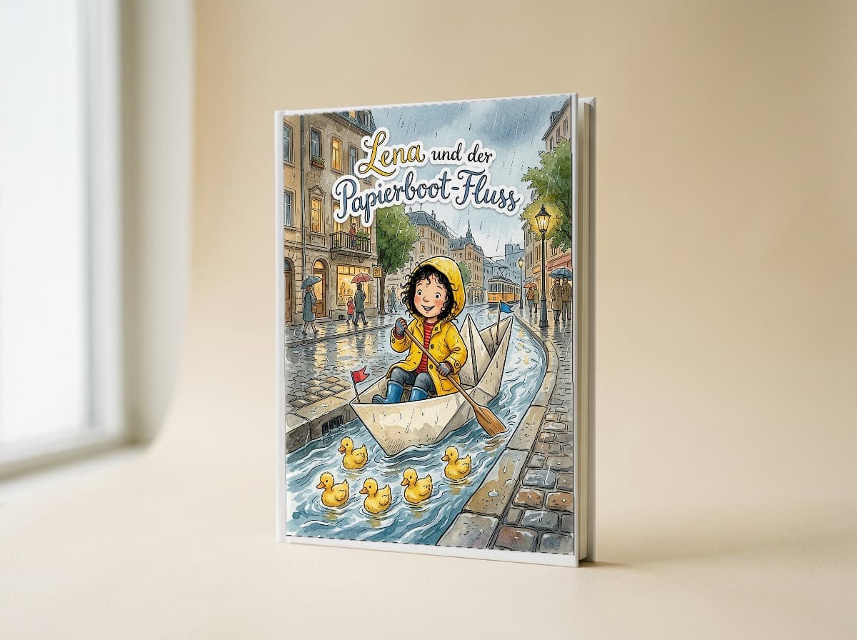 Das gedruckte Hardcover „Lena und der Papierboot-Fluss“