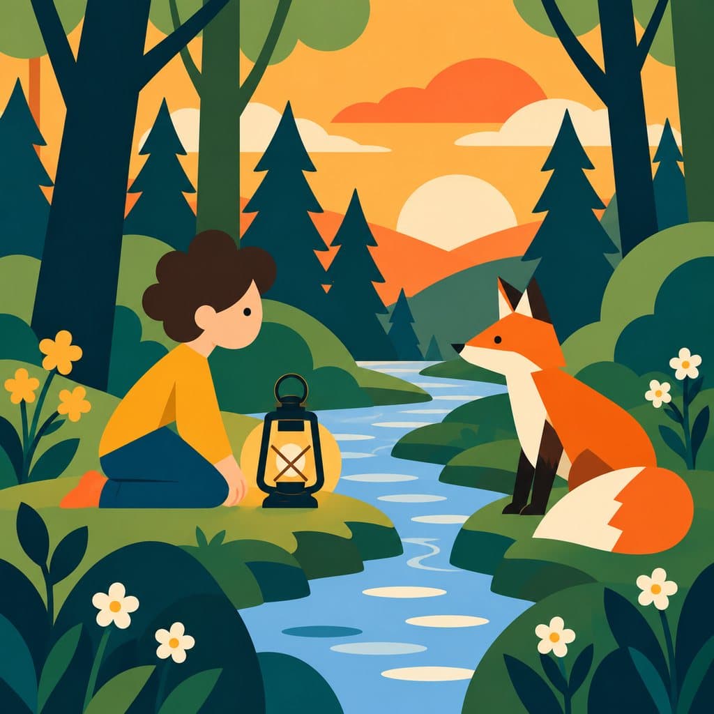 Example scene in the Graphic and simple style: Clear shapes, few details and bold areas of colour: easy to read for the very youngest