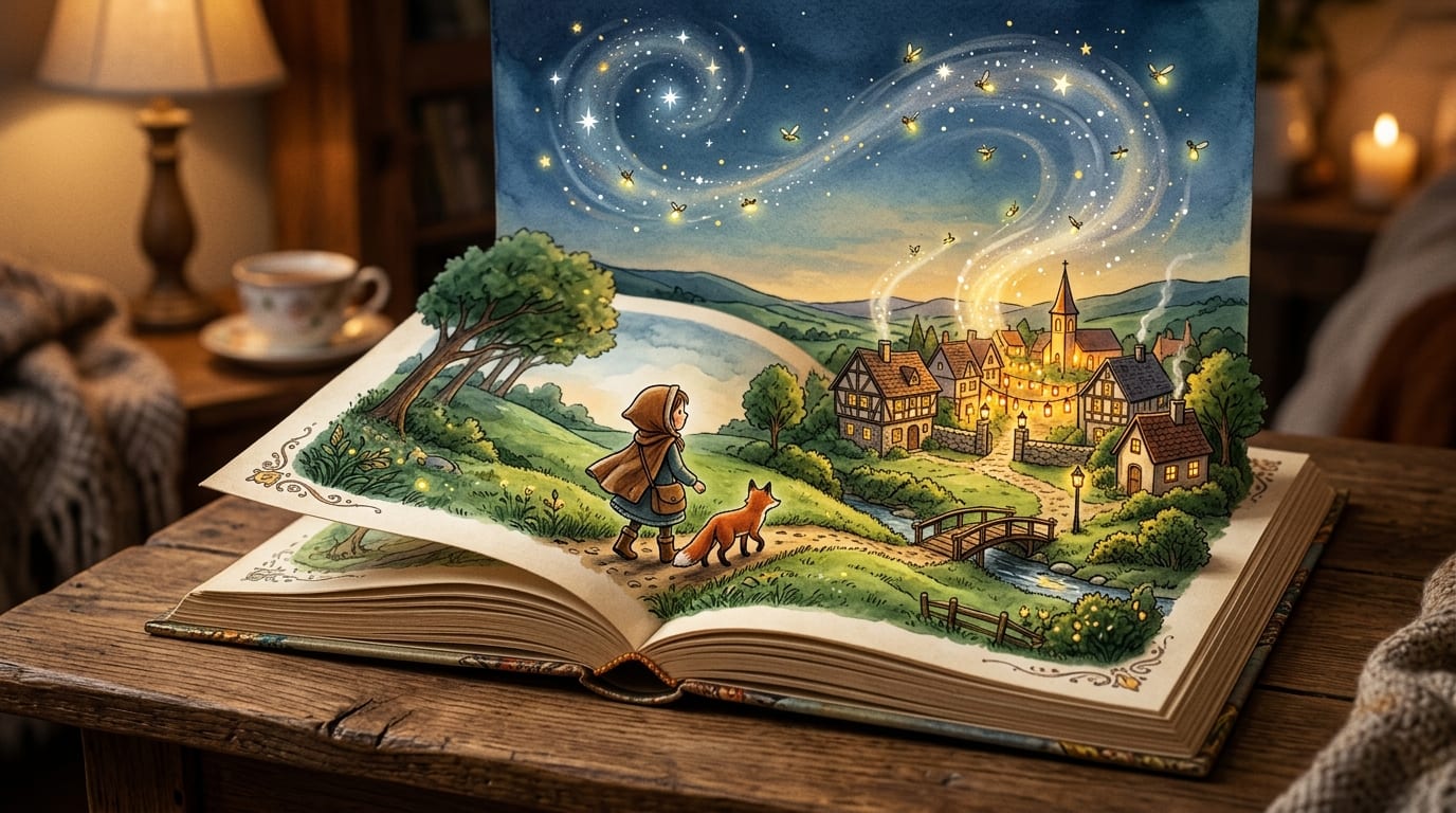 An open Sagalino personalised book with an illustrated double page